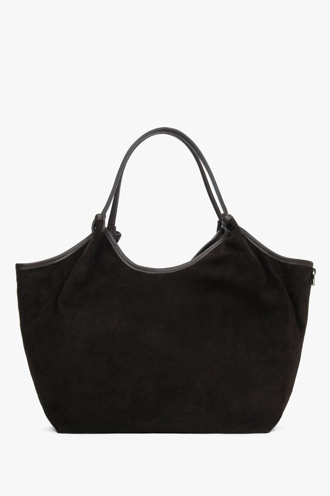 Frontale Ansicht der großen dunkelbraunen Damen-Shopper-Tasche aus Premium-Velours