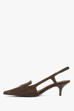 Dunkelbrauner Damen-Slingpumps aus Velours in seitlicher Einzelansicht mit 6,5 cm hohem Absatz