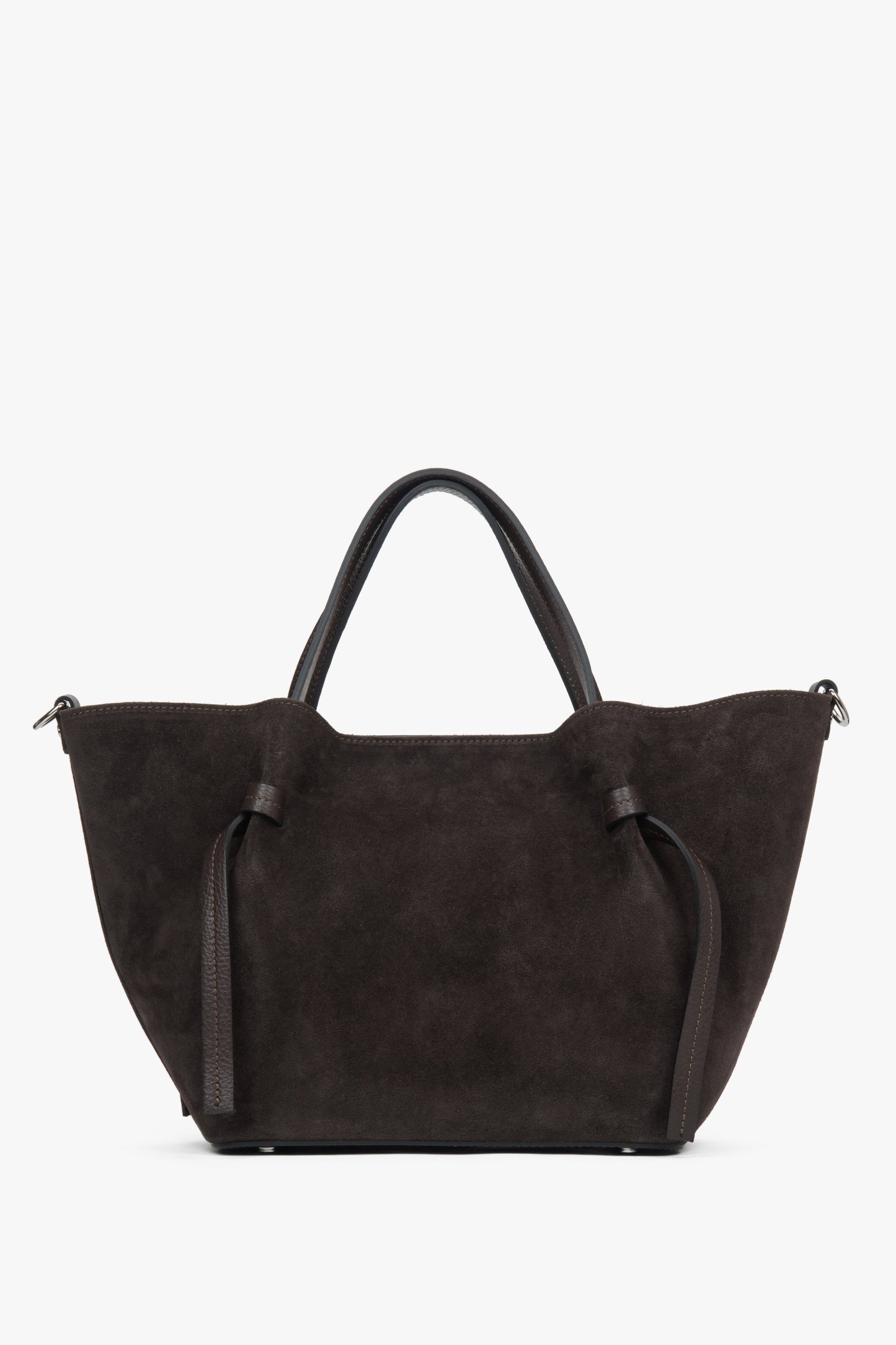 Frontale Ansicht der dunkelbraunen Damen-Shopper-Tasche aus Premium-Velours