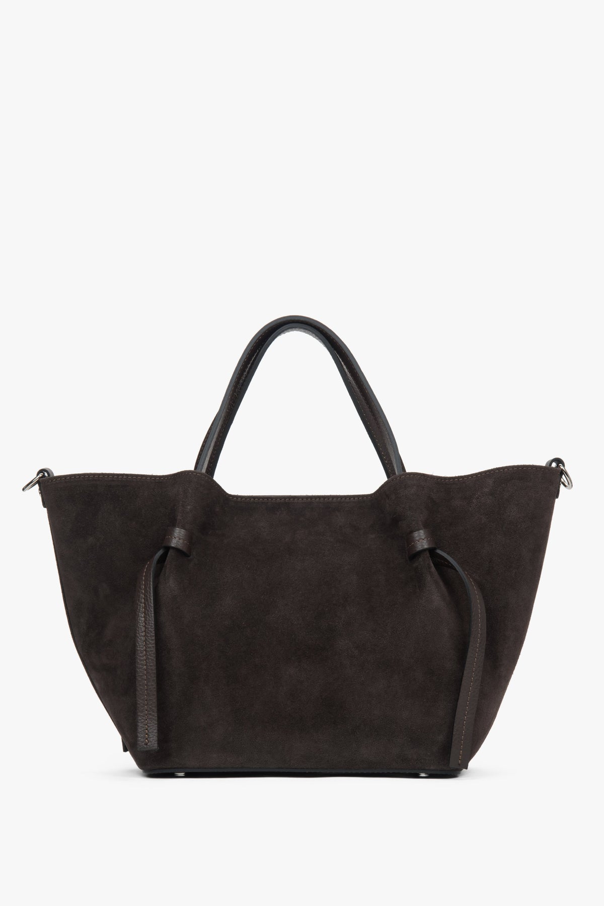 Frontale Ansicht der dunkelbraunen Damen-Shopper-Tasche aus Premium-Velours