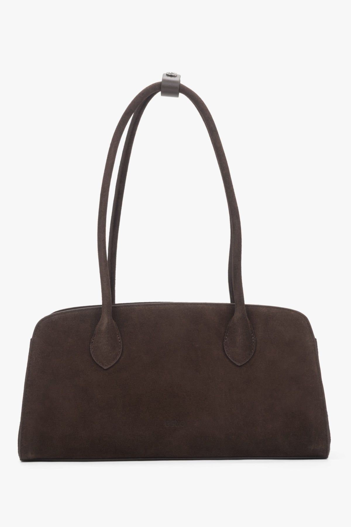 Rückansicht der dunkelbraunen Damen-Tasche aus echtem Veloursleder.