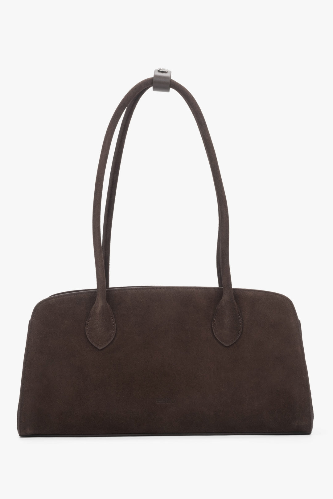 Rückansicht der dunkelbraunen Damen-Tasche aus echtem Veloursleder.