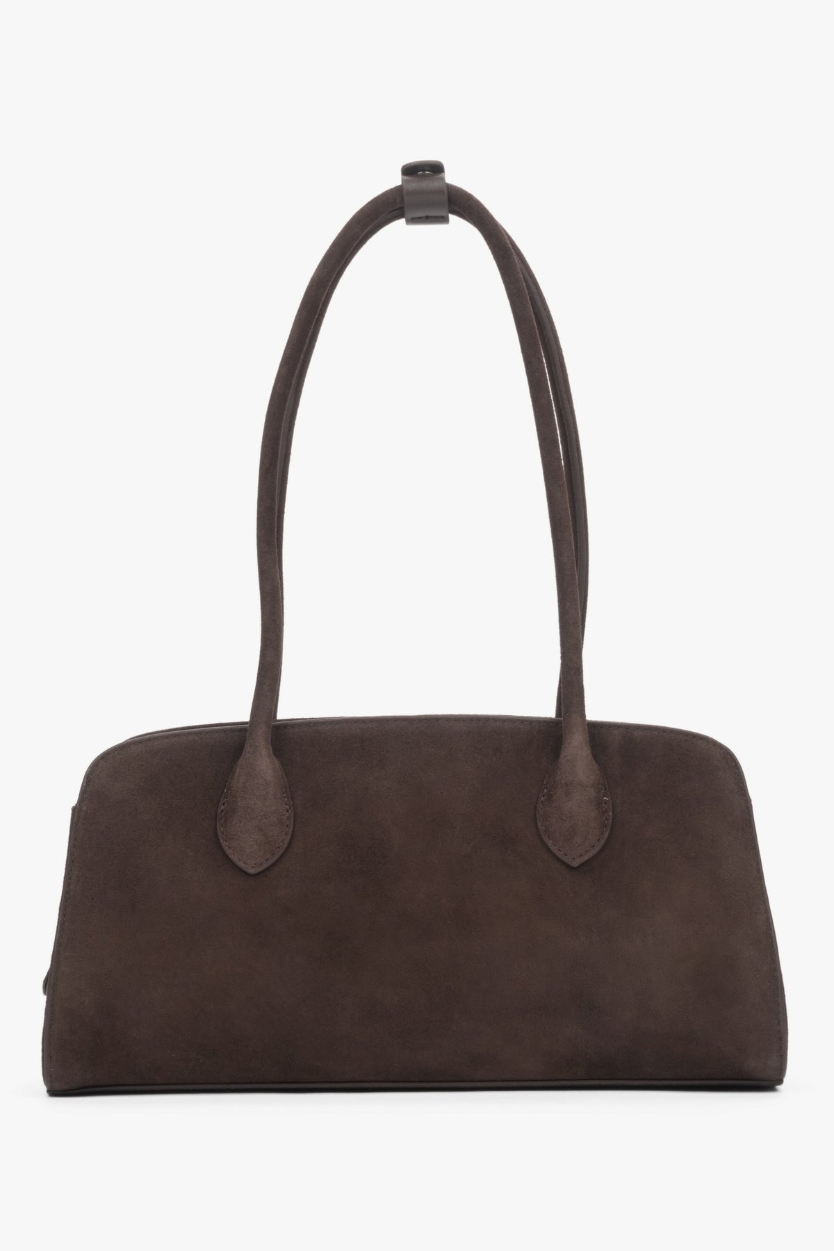 Ansicht der dunkelbraunen Damen-Tasche aus echtem Veloursleder.