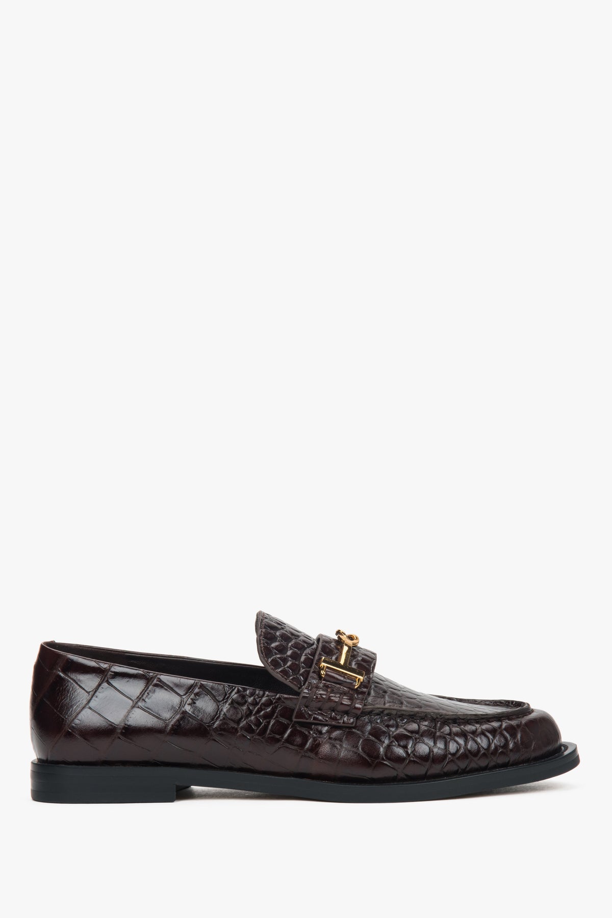 Dunkelbraune Damen-Mokassins aus Lackleder mit Zierschnalle Estro ER00118508.