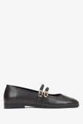 Elegante Leder-Ballerinas in Dunkelbraun mit Zierschnalle Estro ER00116789.