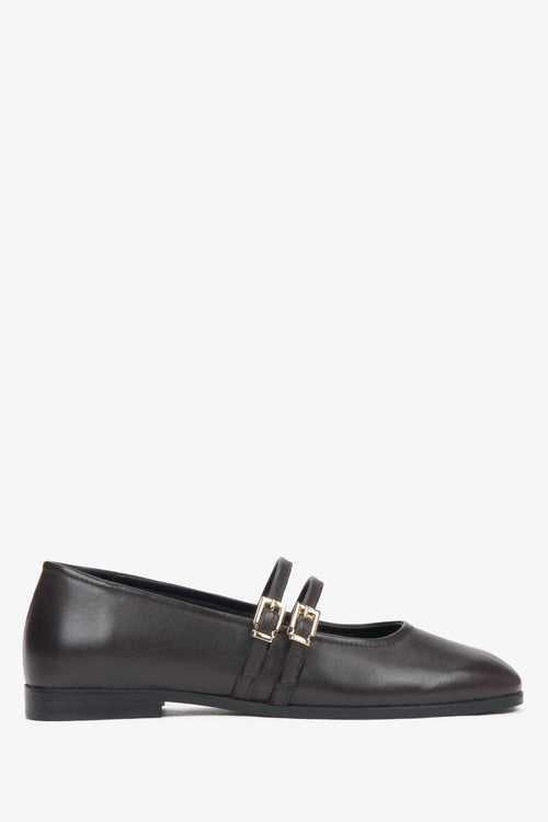 Elegante Leder-Ballerinas in Dunkelbraun mit Zierschnalle Estro ER00116789.