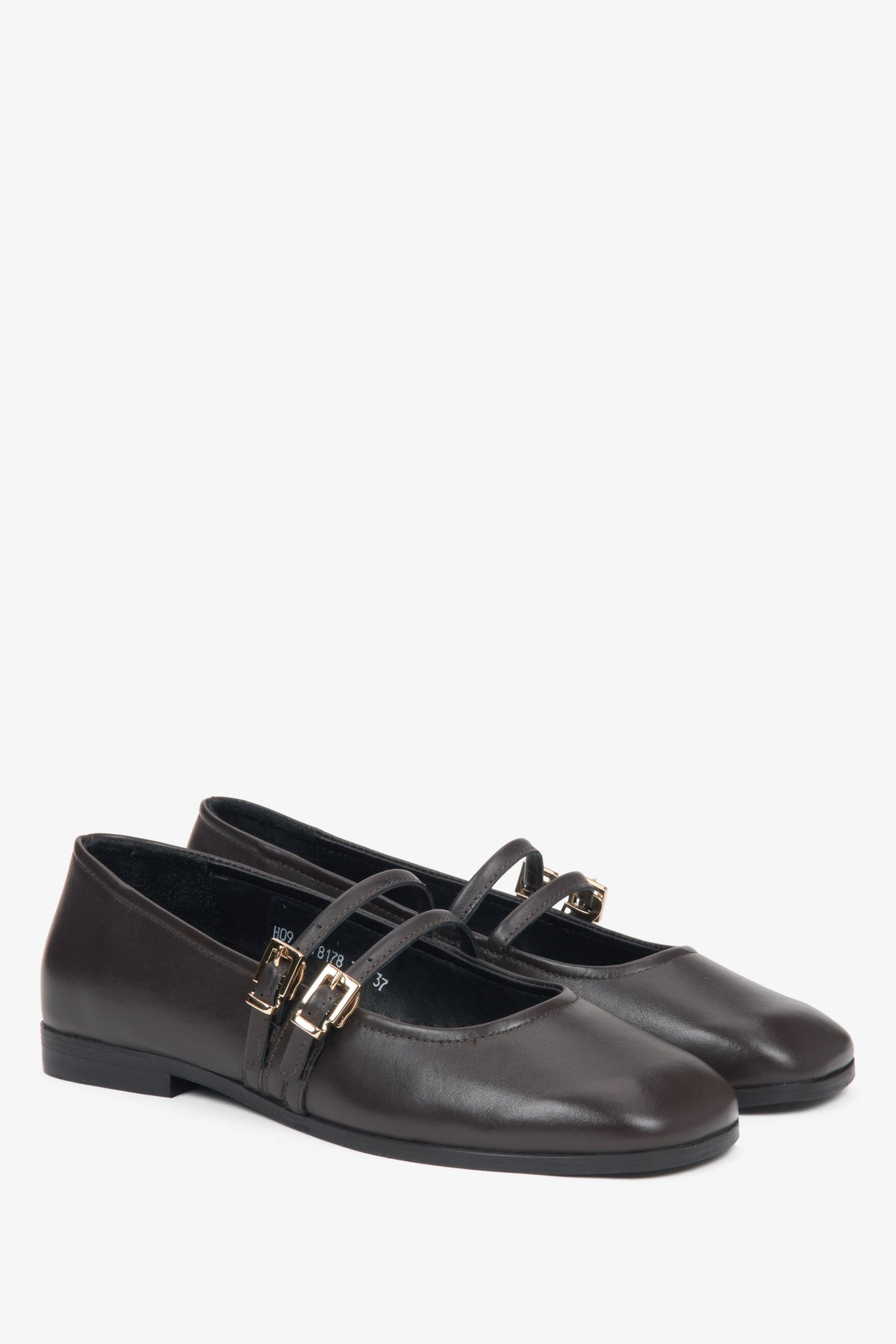 Klassische Damen-Ballerinas in Dunkelbraun aus echtem Leder mit eleganter Schnalle.