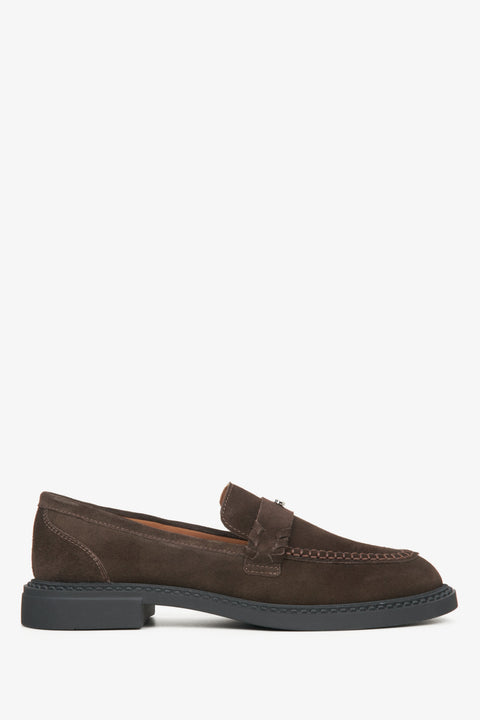 Braune Damen-Penny-Loafer aus italienischem Veloursleder, Estro ER00115647