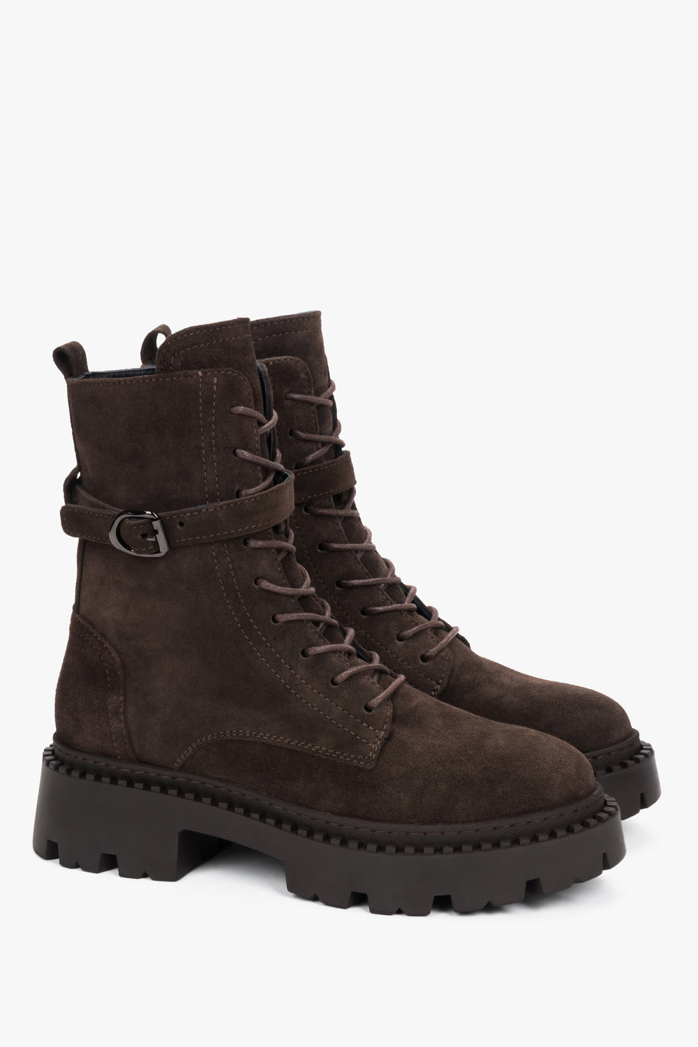 Italienische Premium Velours Stiefeletten in Dunkelbraun mit leichtem Futter Estro ER00116562