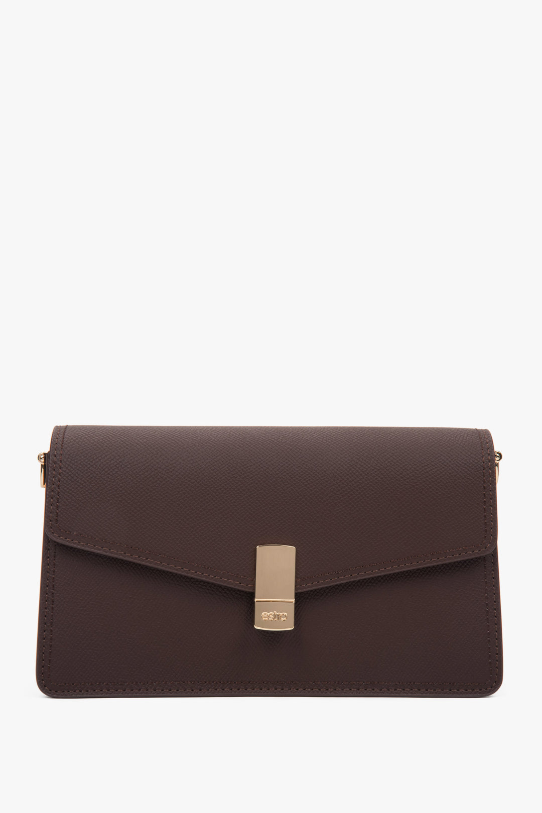 Elegante dunkelbraune Damen-Schultertasche von Estro mit goldfarbenen Details. 
