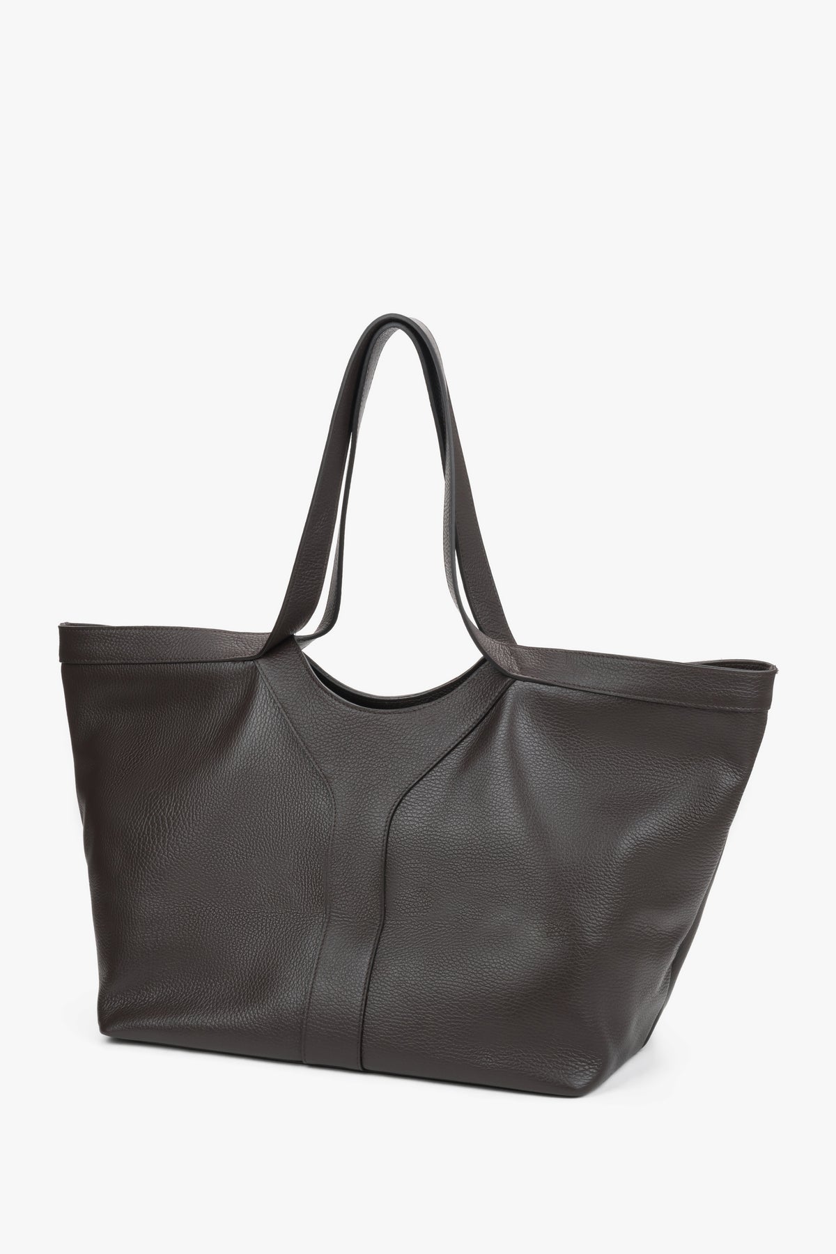 Geräumige dunkelbraune Leder-Shopper-Tasche für Damen – ideal für Business und Alltag.