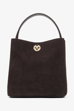 Dunkelbraune Damen-Henkeltasche aus Velours Estro ER00116872.