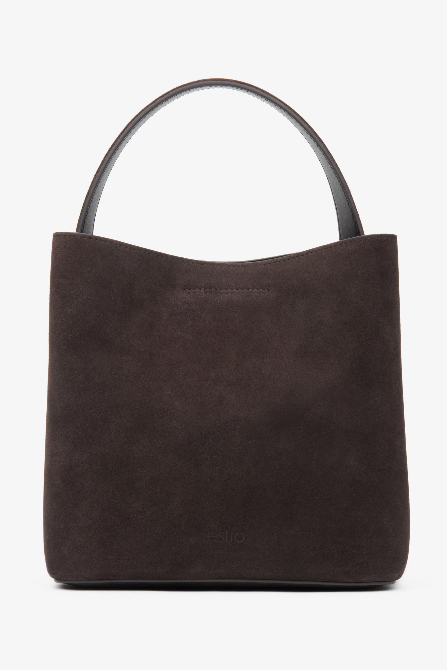 Dunkelbraune Damen-Handtasche von Estro aus weichem Veloursleder.