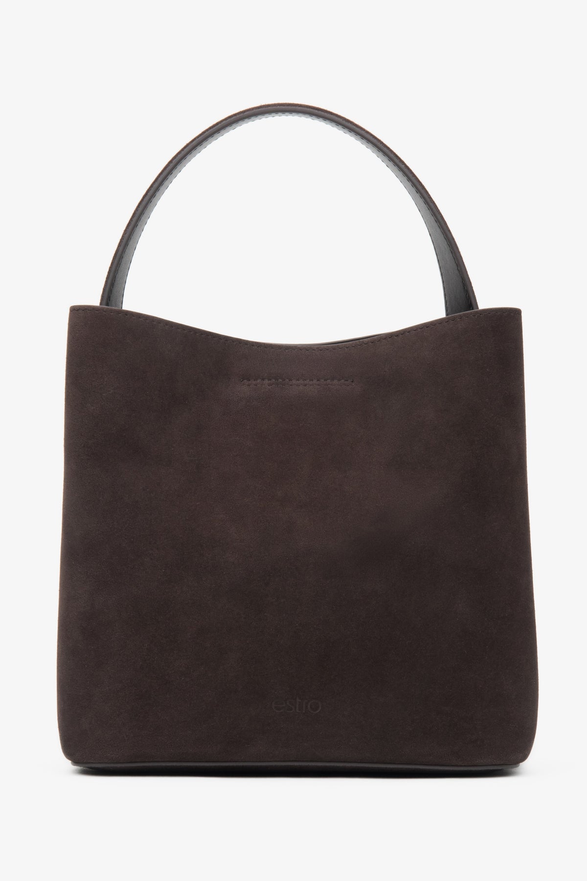 Dunkelbraune Damen-Handtasche von Estro aus weichem Veloursleder.