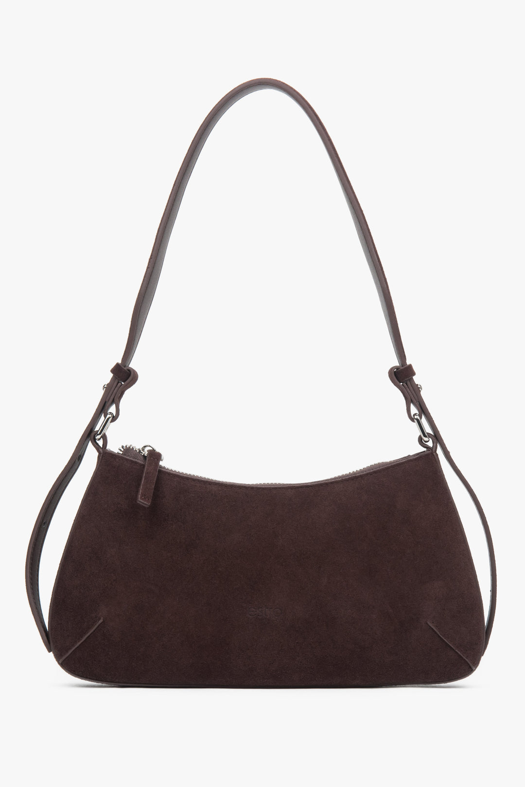 Dunkelbraune Damen-Schultertasche von Estro aus weichem Veloursleder.