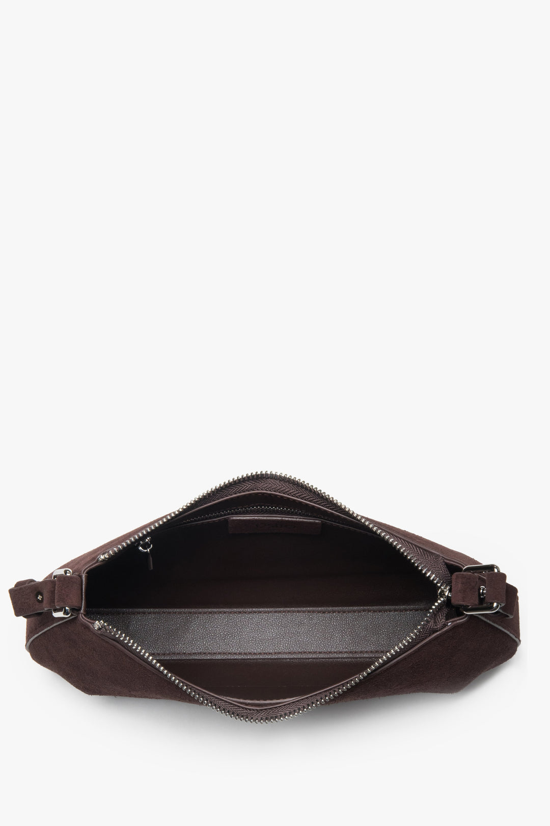Elegante dunkelbraune Handtasche aus echtem Velours mit Schulterriemen.