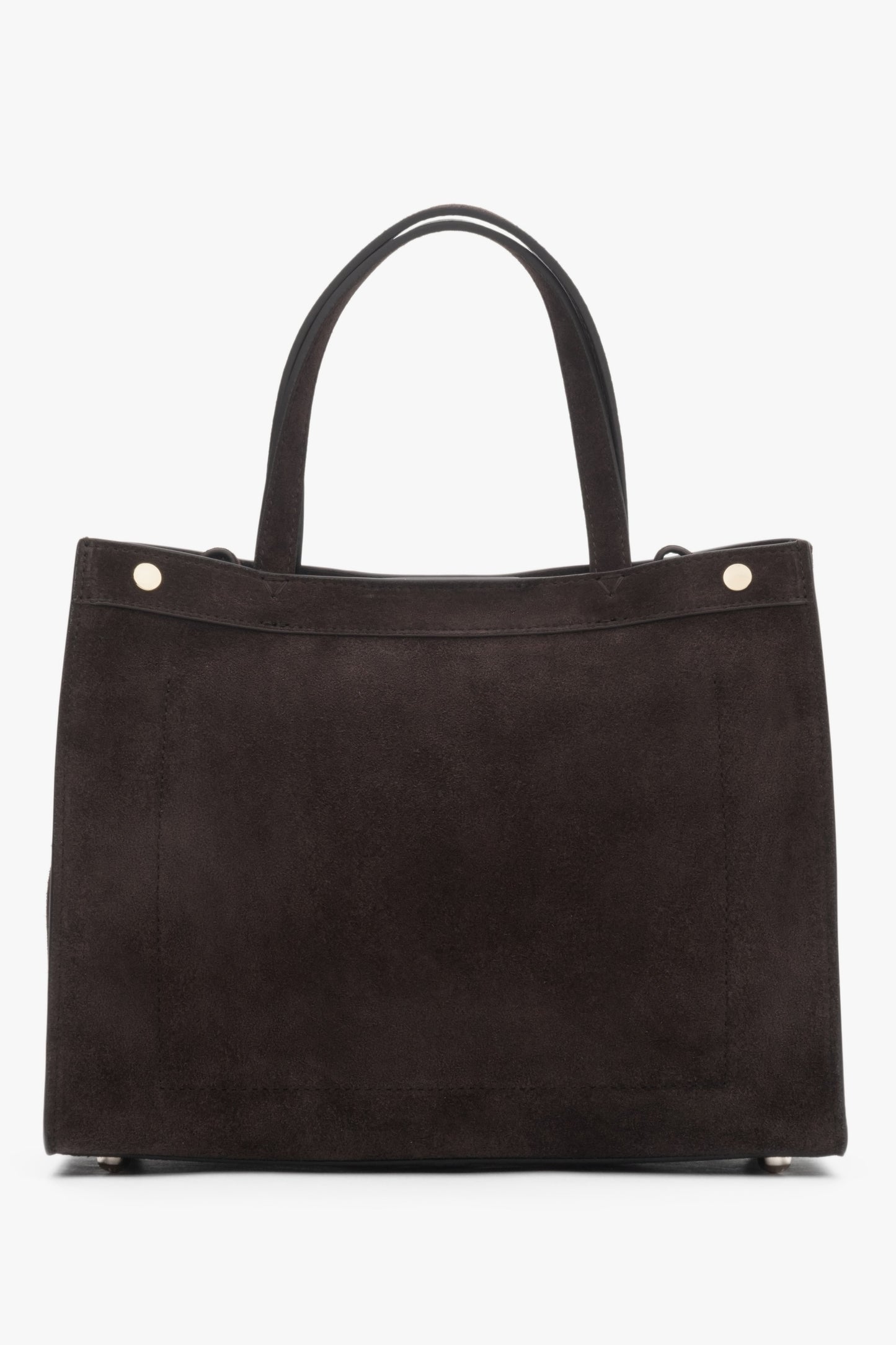Rückansicht der eleganten Estro Handtasche aus braunem Wildleder.