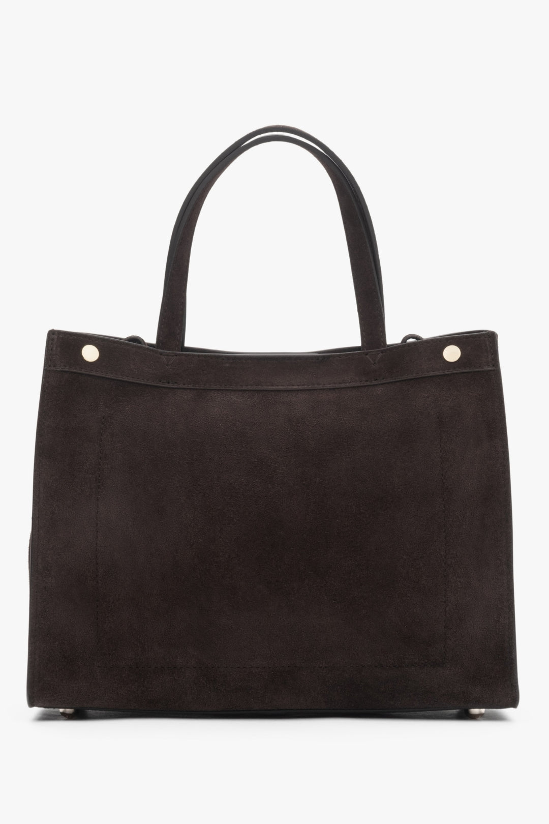 Rückansicht der eleganten Estro Handtasche aus braunem Wildleder.