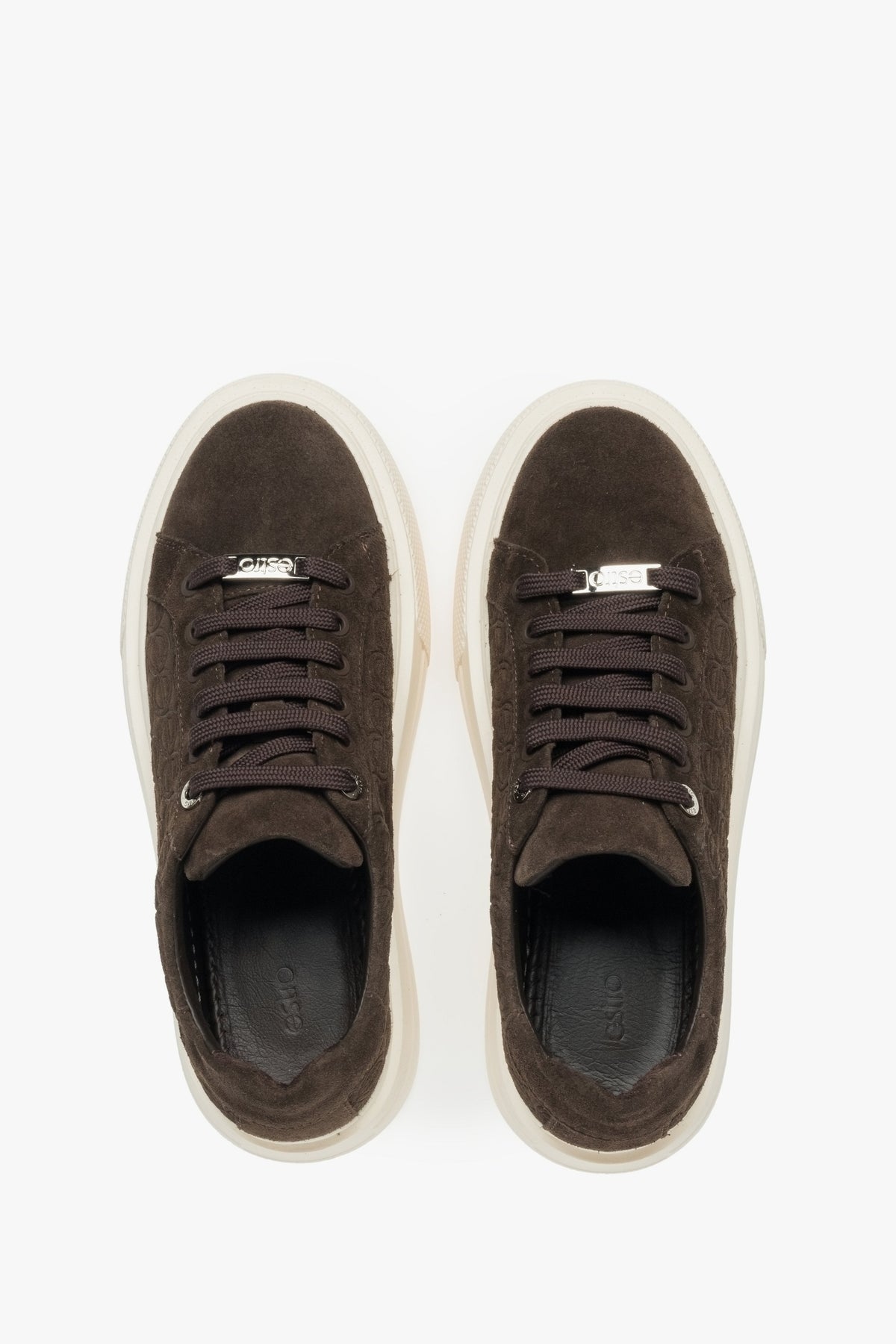 Stilvolle dunkelbraune Damen-Sneaker aus natürlichem Velours von Estro.