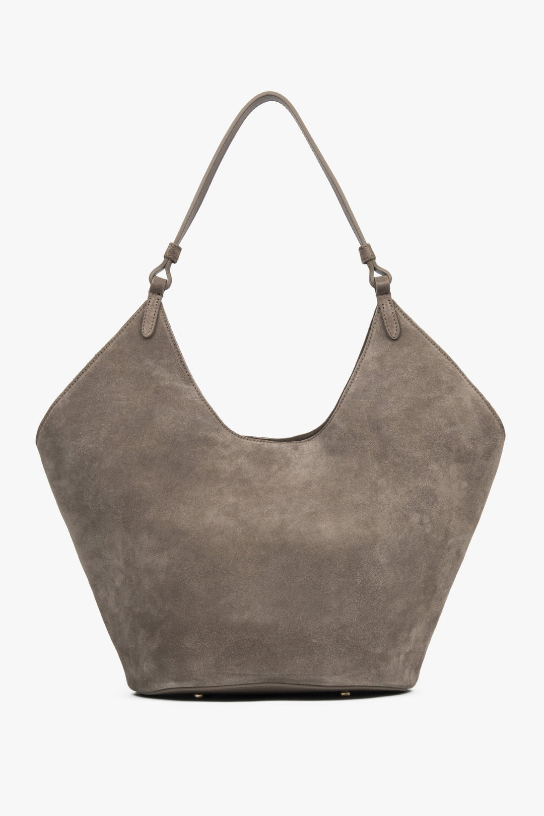 Frontale Ansicht der dunkelgrauen Velours-Hobo-Tasche mit weicher Silhouette