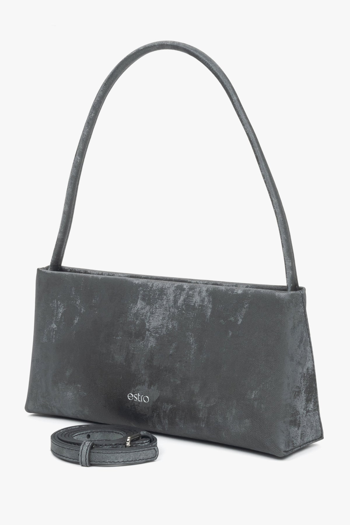 Damenhandtasche aus echtem Leder von Estro in Schwarz mit Marmoreffekt.