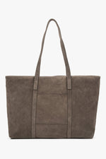 Frontansicht der dunkelgrauen Shopper-Tasche aus Premium-Velours mit langen Henkeln