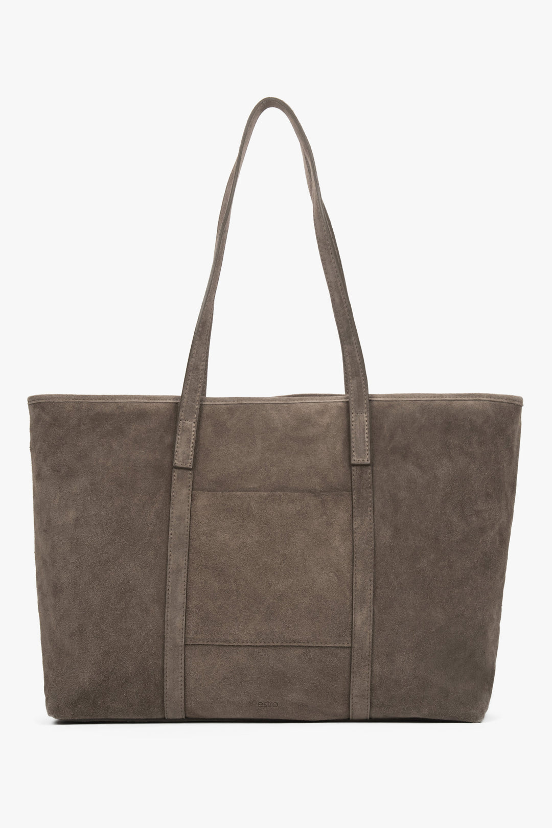 Frontansicht der dunkelgrauen Shopper-Tasche aus Premium-Velours mit langen Henkeln