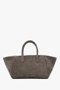 Dunkelgraue Damen-Tote-Bag aus Veloursleder in Vorderansicht