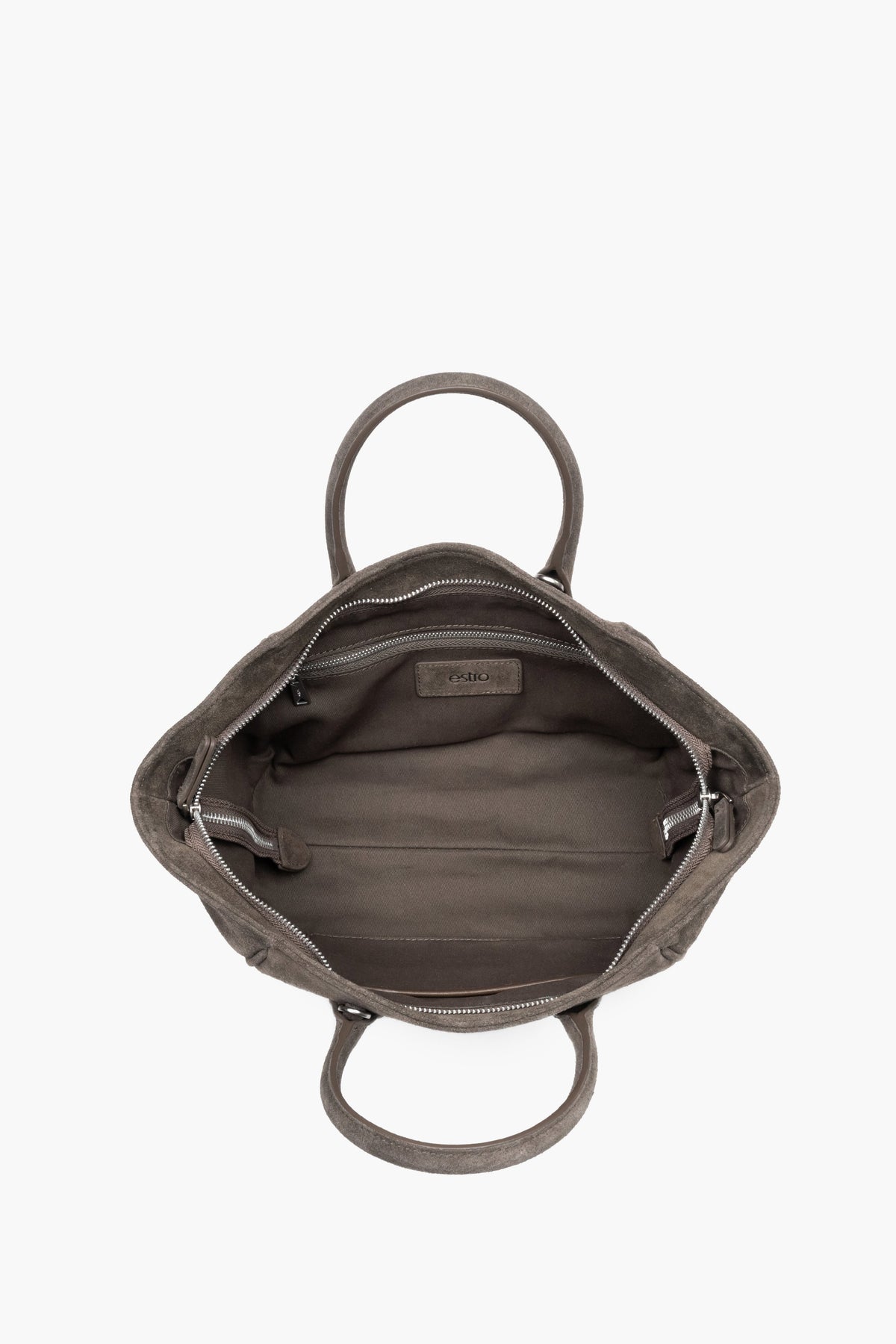 Damen-Tote-Bag in Dunkelgrau mit silbernen Beschlägen von oben
