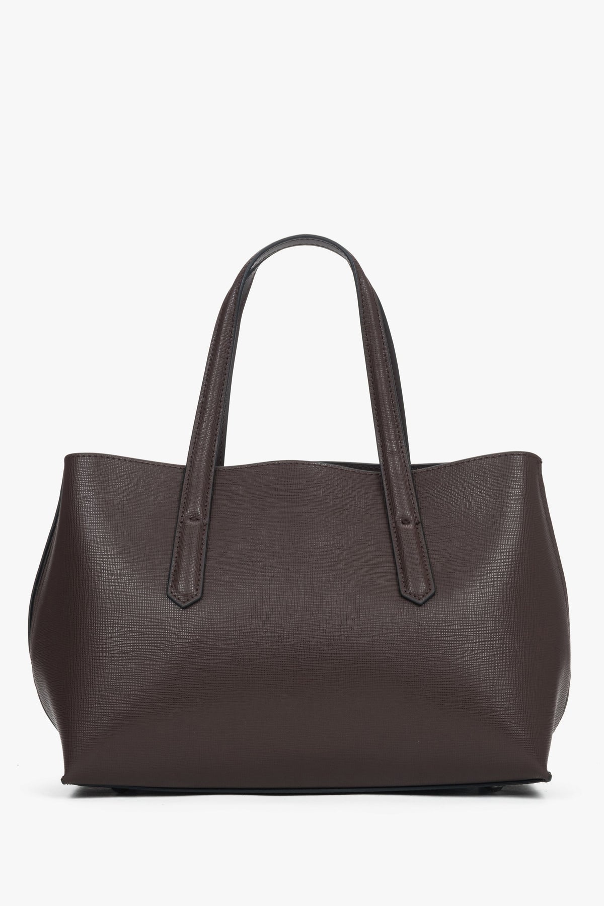 Rückprofil der klassischen dunkelbraunen Leder-Tote-Bag von Estro.