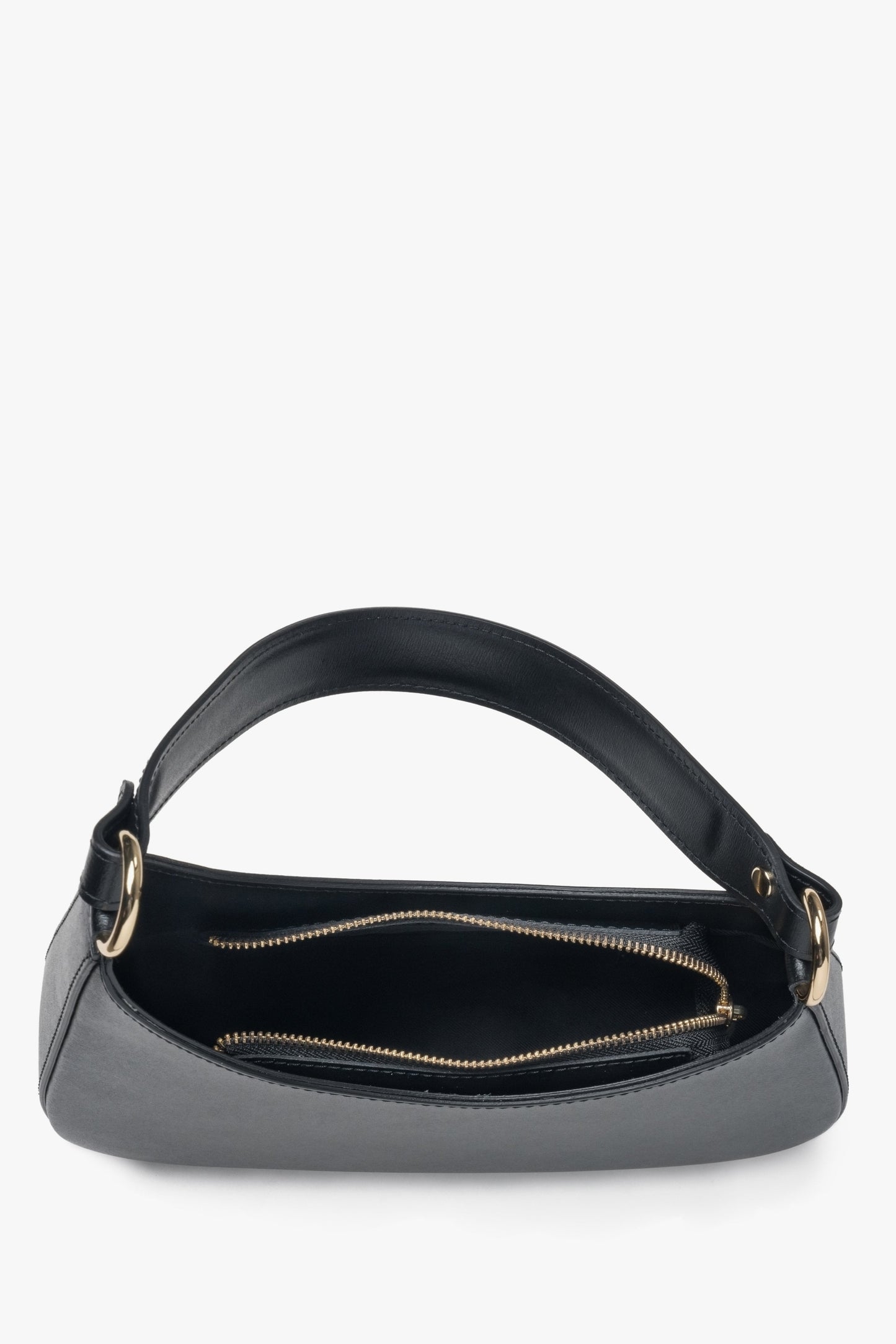 Damen-Schultertasche aus italienischem Echtleder in Schwarz – Draufsicht.