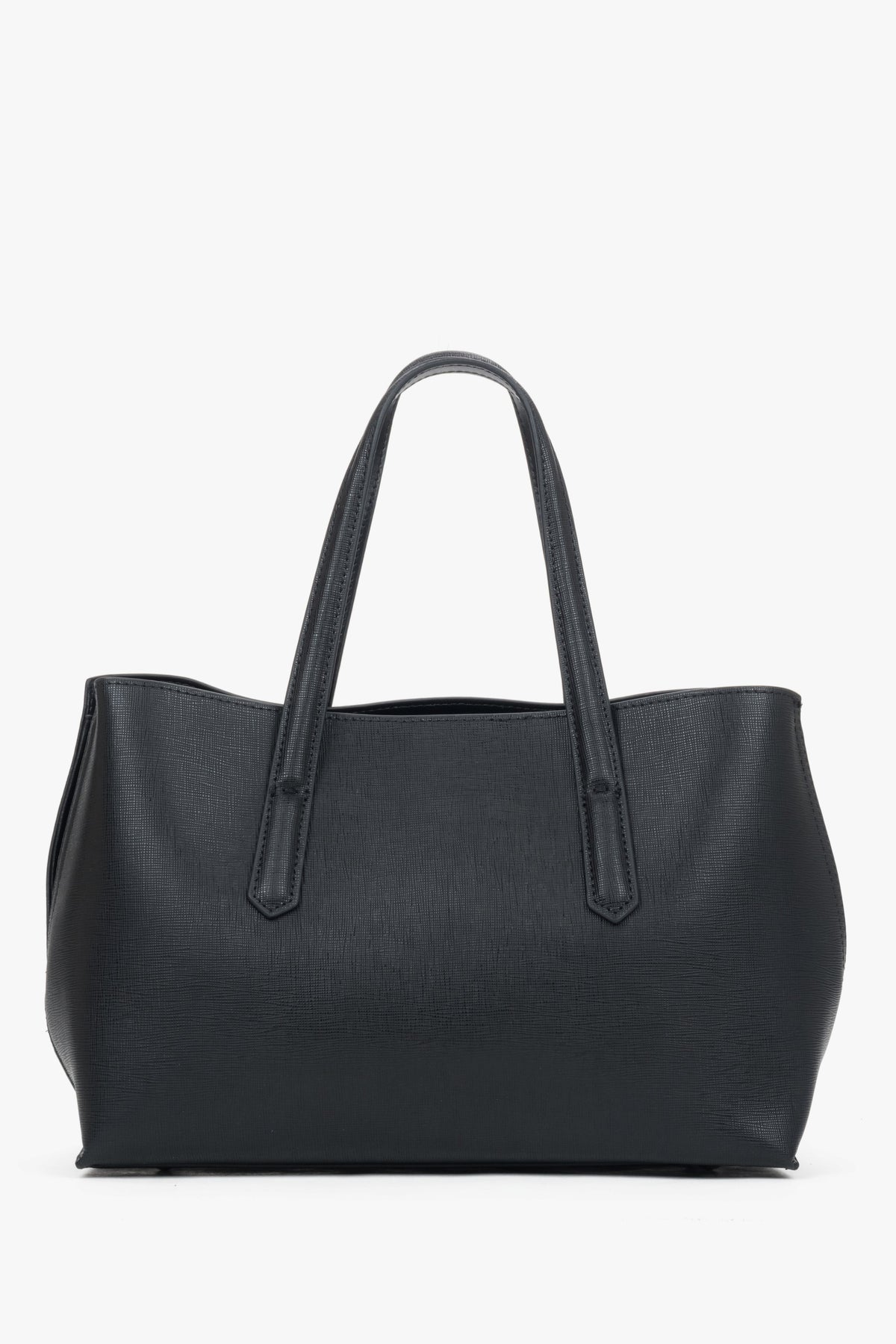 Rückprofil der klassischen schwarzen Leder-Tote-Bag von Estro.