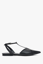 Flache Damen-Sandalen aus schwarzem Leder mit spitzer Zehenpartie Estro ER00117385.