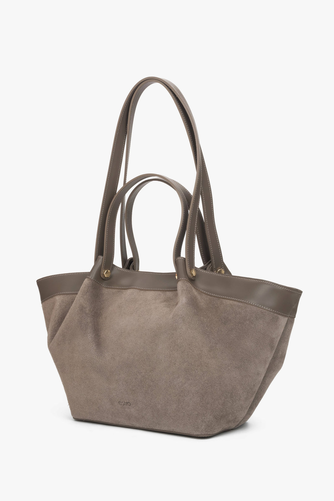 Schrägansicht der grauen Damen-Shopper-Tasche aus italienischem Naturleder