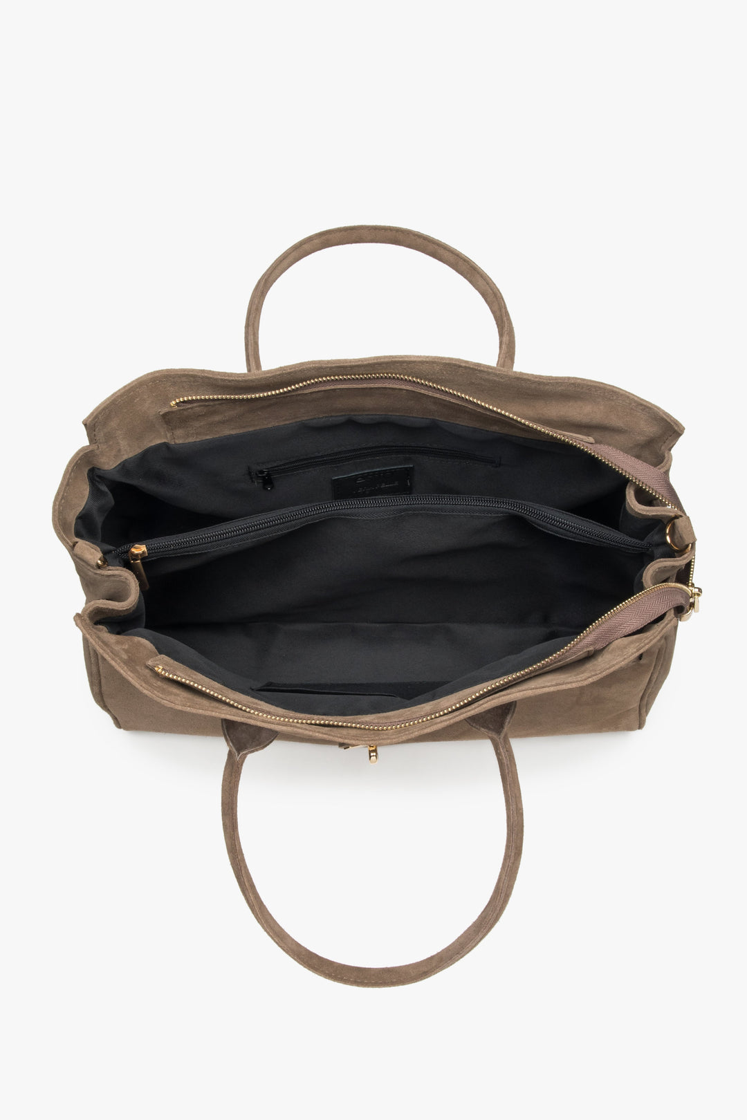 Große braune Handtasche aus italienischem Velours von Estro.