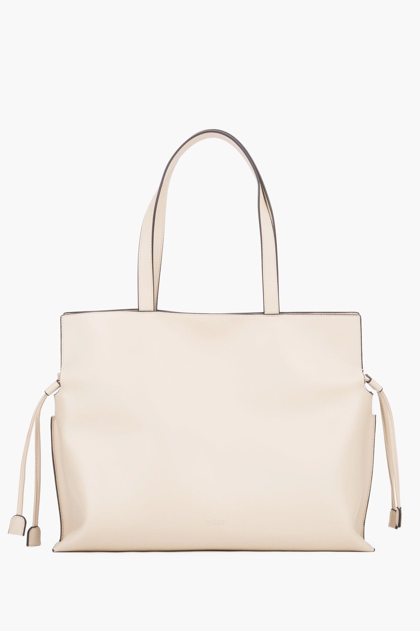 Große Damen-Shopper-Tasche aus Leder in Milchbeige Vorderansicht