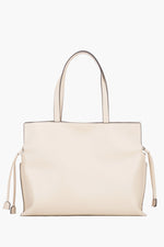 Große Damen-Shopper-Tasche aus Leder in Milchbeige Vorderansicht