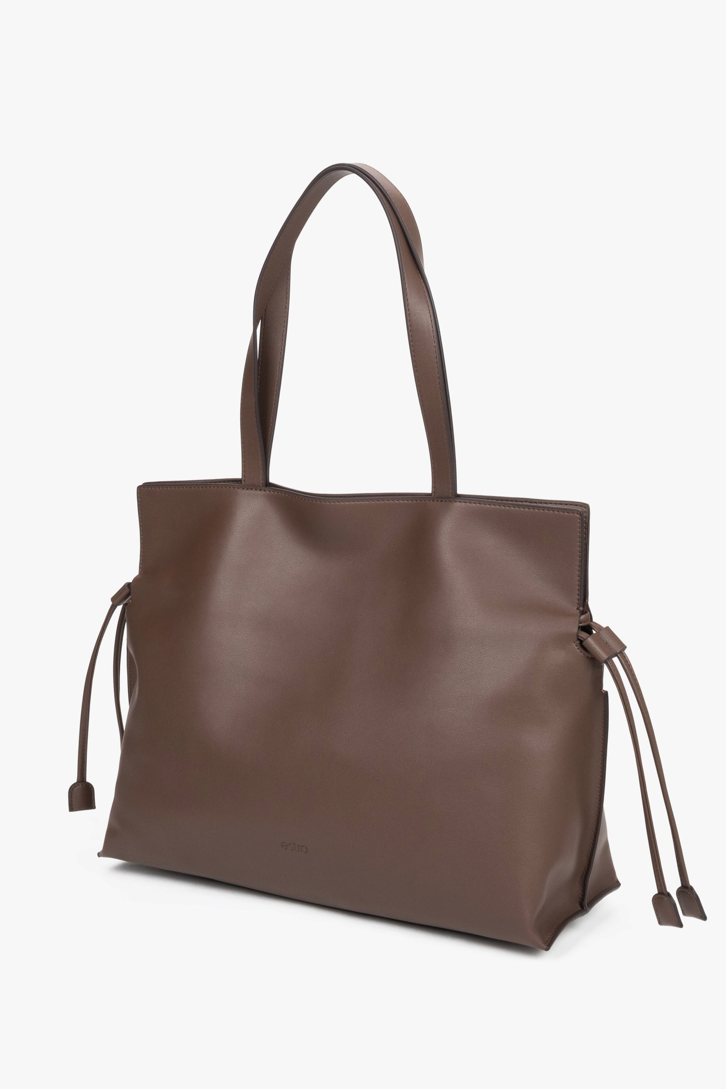 Rückansicht der mokkabraunen Damen-Shopper-Tasche aus Echtleder