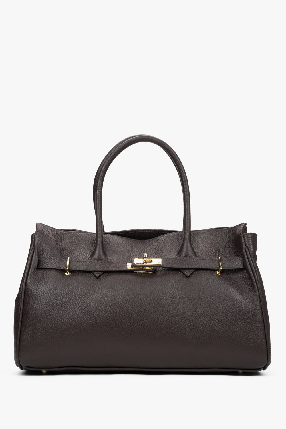 Frontale Ansicht der großen dunkelbraunen Damen-Handtasche aus italienischem Premium-Echtleder