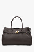 Frontale Ansicht der großen dunkelbraunen Damen-Handtasche aus italienischem Premium-Echtleder
