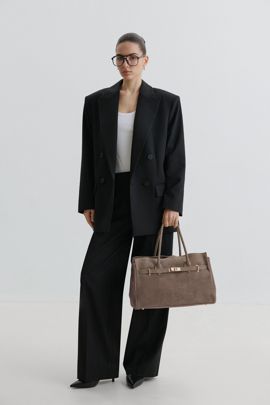 Großen dunkelgrauen Damen-Handtasche aus italienischem Premium-Velours