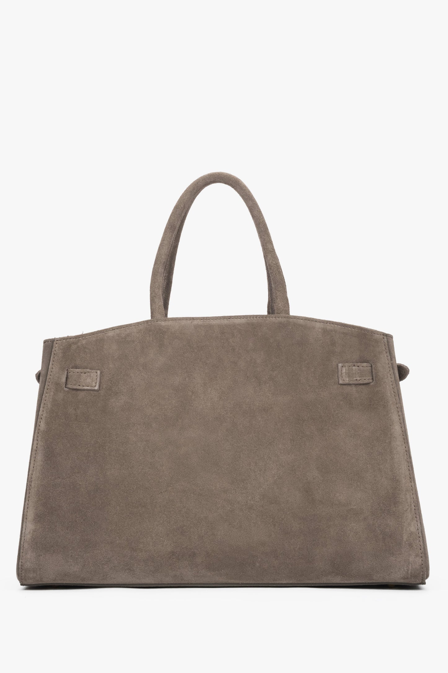 Rückwärtige, cleane Ansicht der graubeigen Tasche im Tote-Stil