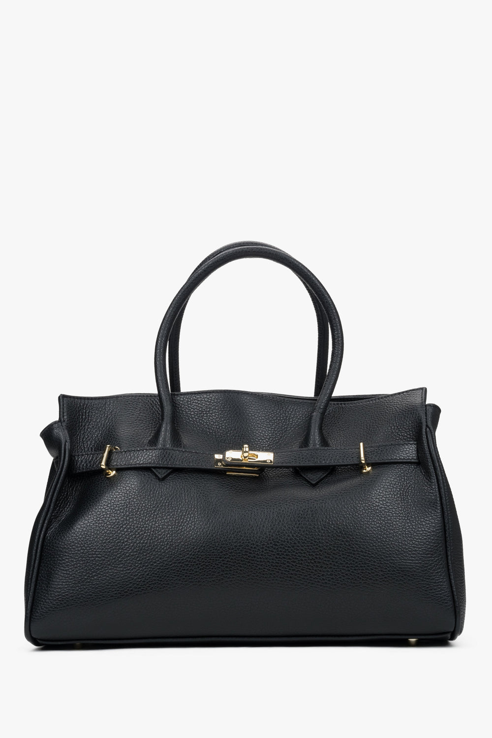 Frontale Ansicht der großen schwarzen Damen-Handtasche aus italienischem Premium-Echtleder