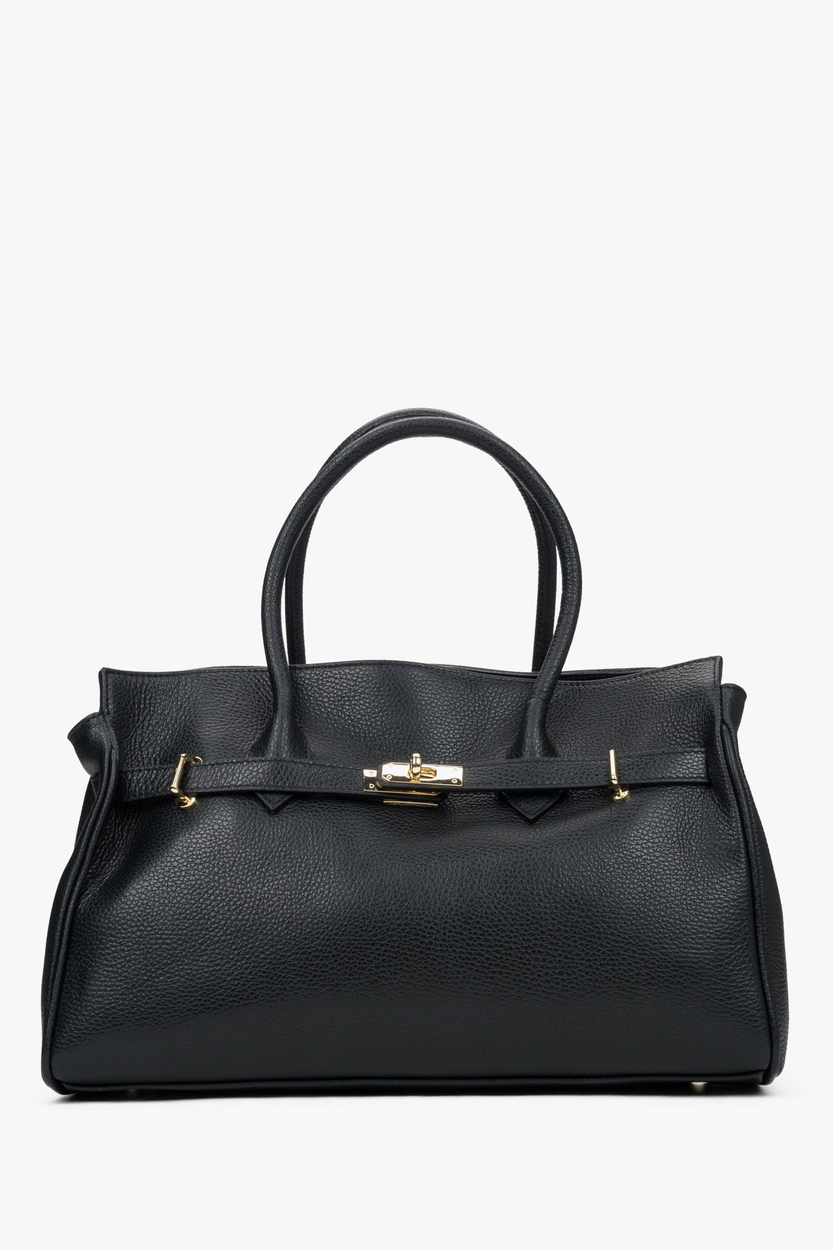 Frontale Ansicht der großen schwarzen Damen-Handtasche aus italienischem Premium-Echtleder