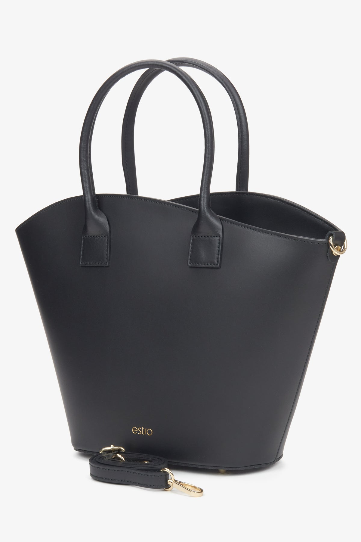 Schwarze Damen-Shopper-Tasche aus Echtleder im Seitenprofil
