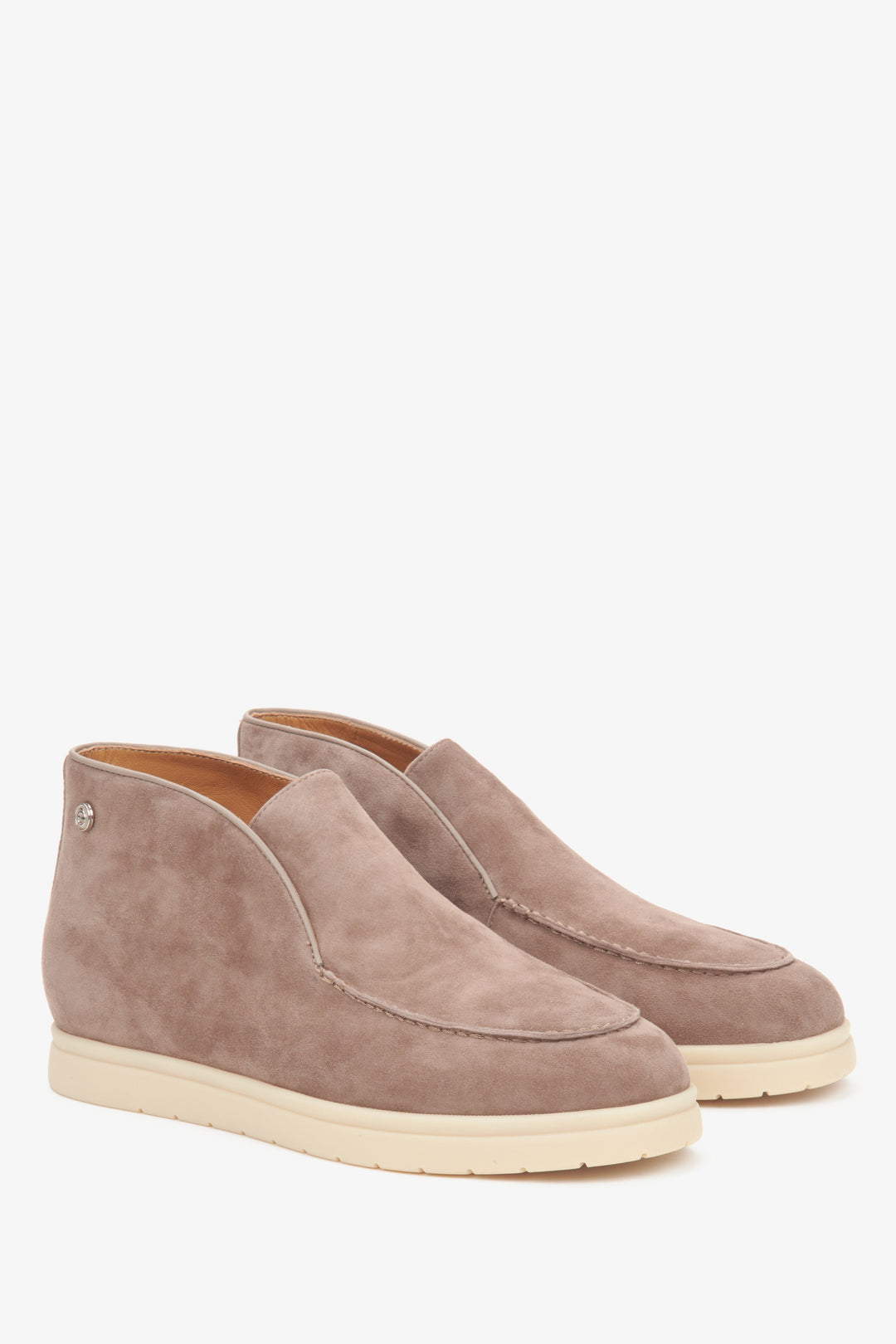 Hellbeige Damen Low-Top-Stiefeletten aus Veloursleder und Leder von Estro.