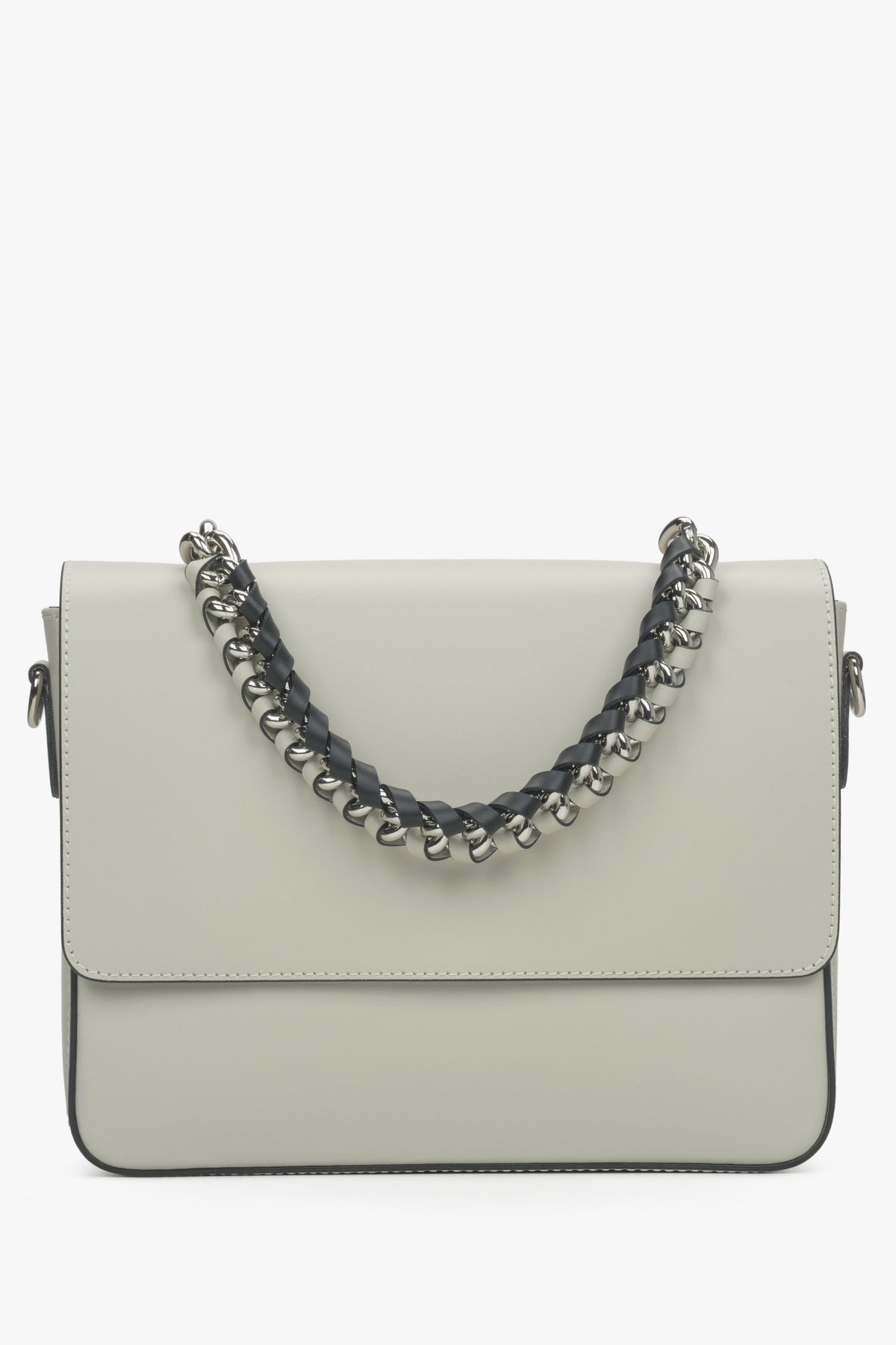 Hellbeige Damen-Schultertasche aus edlem italienischem Leder mit Kette Premium Estro ER00115034.