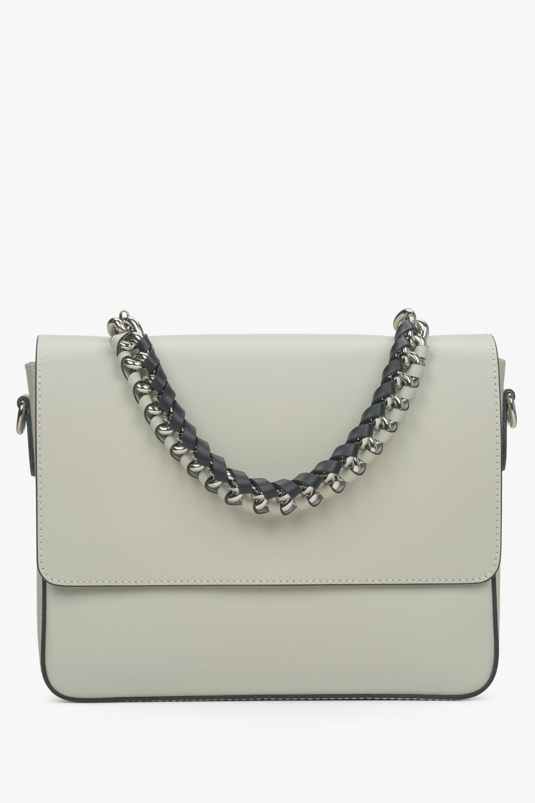Hellbeige Damen-Schultertasche aus edlem italienischem Leder mit Kette Premium Estro ER00115034.