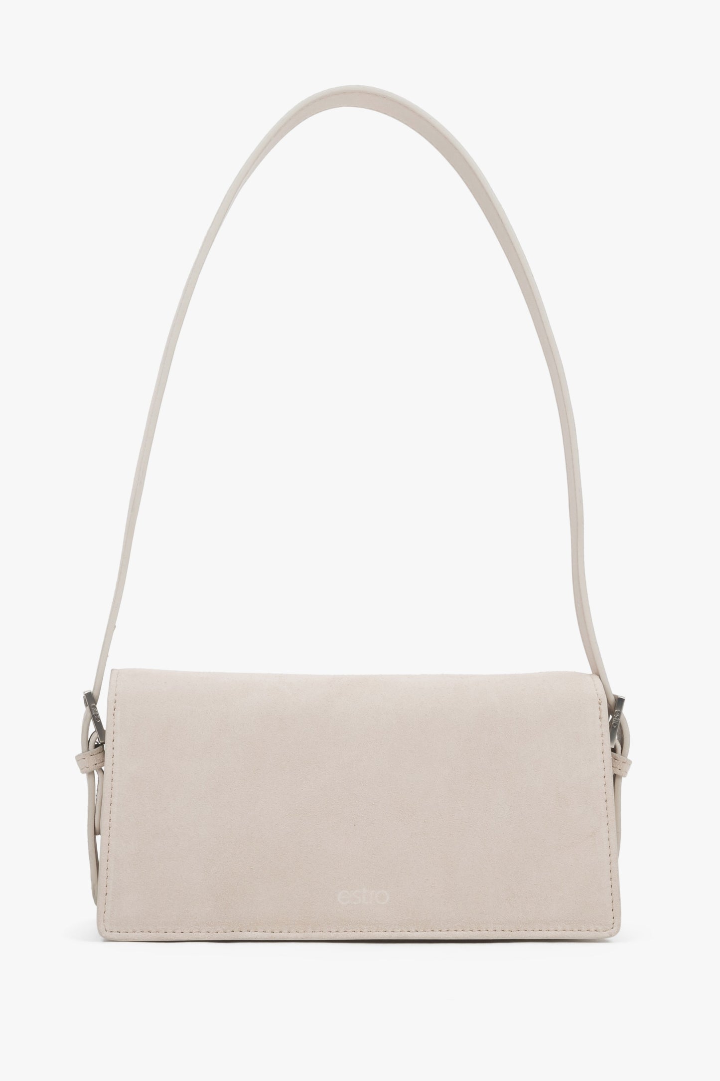 Hellbeige Schultertasche aus Echtleder im Profil