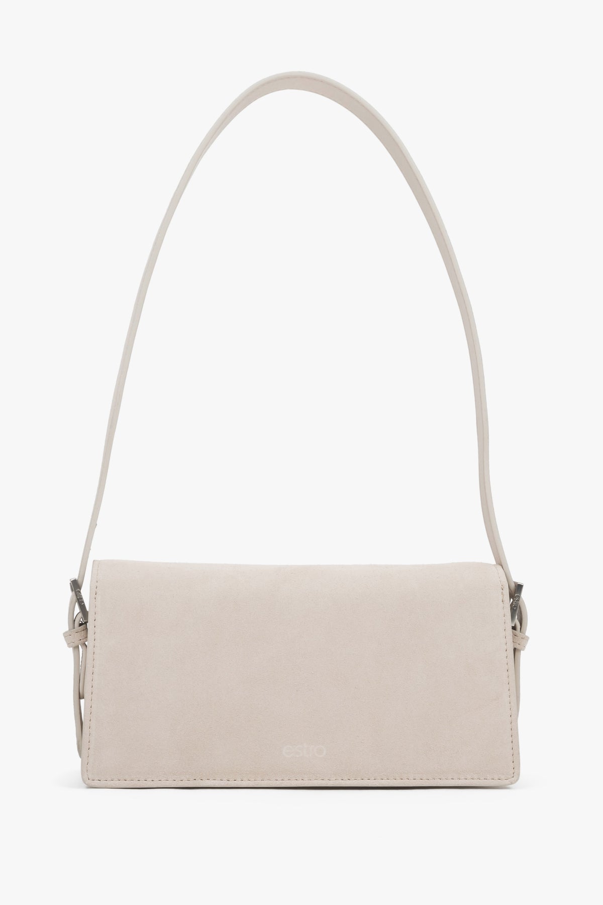 Hellbeige Schultertasche aus Echtleder im Profil